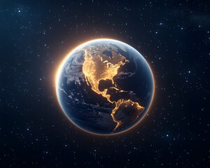 Obraz premium Night view of Earth, North America illuminated, stars backdrop