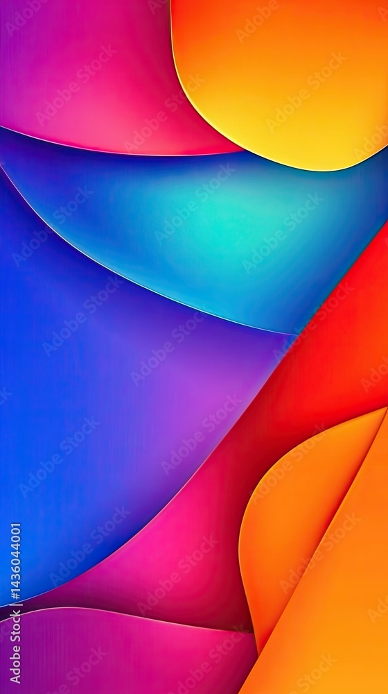 Poster colorful abstract design of layered shapes and curves creating vibrant patterns and gradients in mul