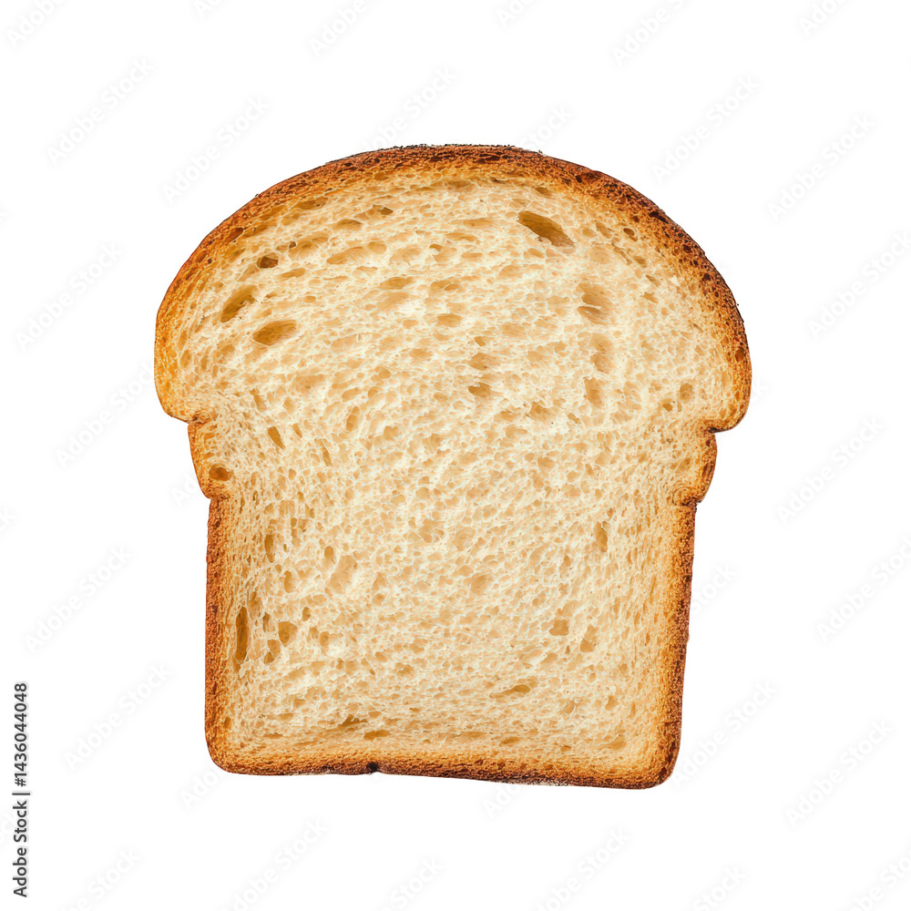 Poster slice of toasted bread. showcasing its golden-brown crust and soft interior texture the slice is iso