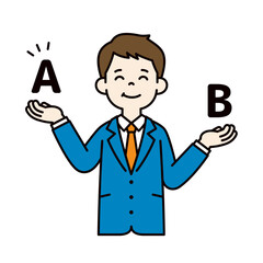 比較して決定した、スーツを着た若い男性のベクターイラスト素材＿線幅の編集可能＿カラー