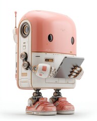 ai tutoring tool Friendly Robot Character Holding Tablet in Modern Design edtech pastel style future learning ai