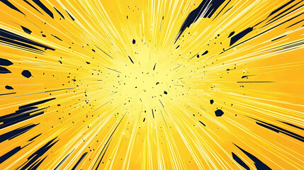 Yellow Manga anime action frame lines with halftones. Pop art retro background with exploding rays of lightning comic style, vector illustration. Abstract explosive template with speed lines