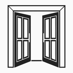 Black Silhouette of Open Door in Minimalist Style on White