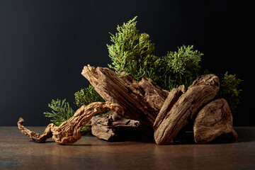 Snags and juniper branches with berries.