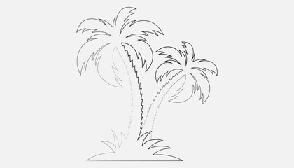 Minimalist hand-drawn illustration of two Palm tree silhouettes with grass, perfect for tropical, summer, and vacation-themed designs in black and white line art.