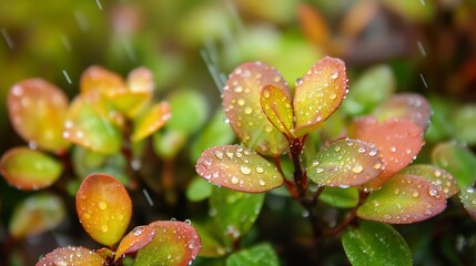 Rain-soaked autumn leaves closeup, vibrant colors, nature background, perfect for website design