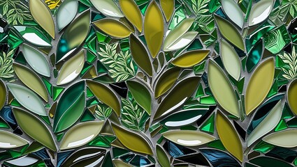 Laurel leaf olive green glass mosaic abstract design pattern artwork