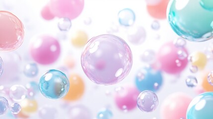 Colorful soap bubbles floating in light atmosphere creating a playful and cheerful background for any design project