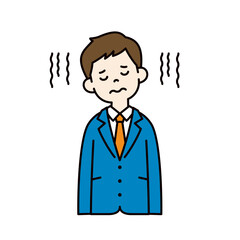 Fototapeta premium 肩を落としてガッカリする、スーツを着た若い男性のベクターイラスト素材＿線幅の編集可能＿カラー