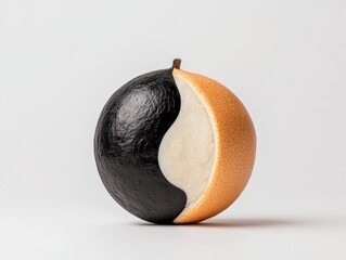 A fresh, orange half pumpkin and a half apple, both healthy autumn fruits