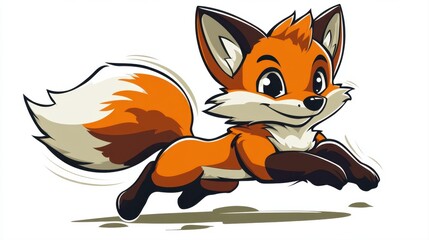 Playful Cartoon Fox Character Running in a Dynamic Pose with Vibrant Colors and Expressive Features