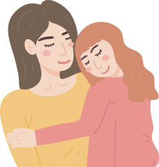 Illustration of a Mother and Daughter Embracing