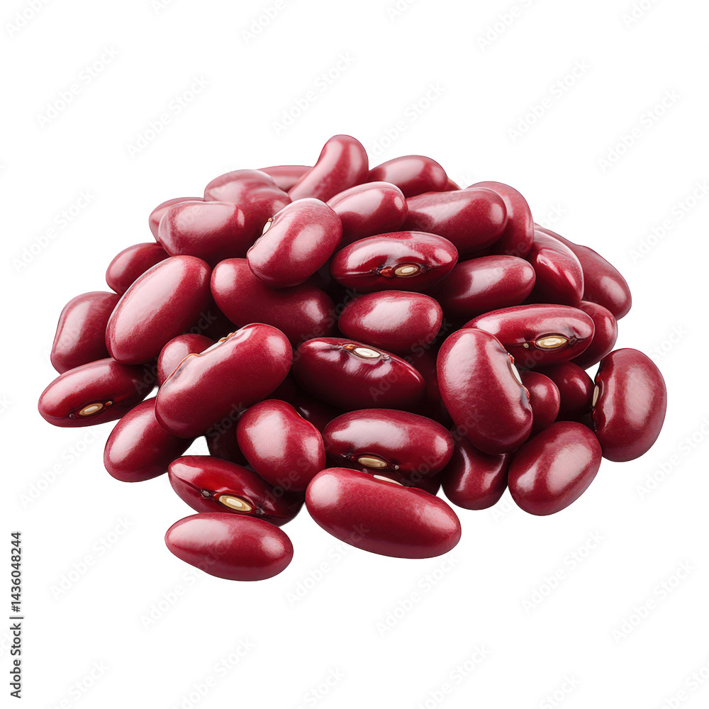 Poster pile of shiny. red kidney beans. showcasing their smooth texture and oval shape kidney beans are com