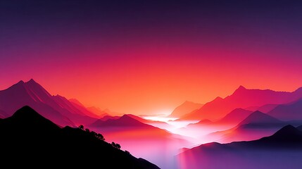 Vibrant mountain ridges meet the colorful sky, illuminated by the ethereal light