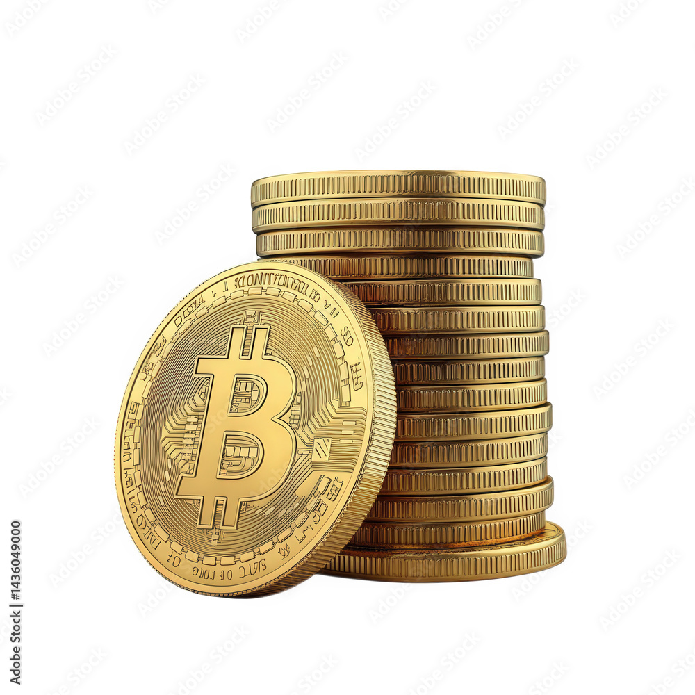 Aufkleber stack of shiny gold coins. prominently displaying the bitcoin symbol. representing cryptocurrency an
