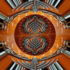 Multi-dimensional silver leaf pattern wood pattern mixed with white feathers