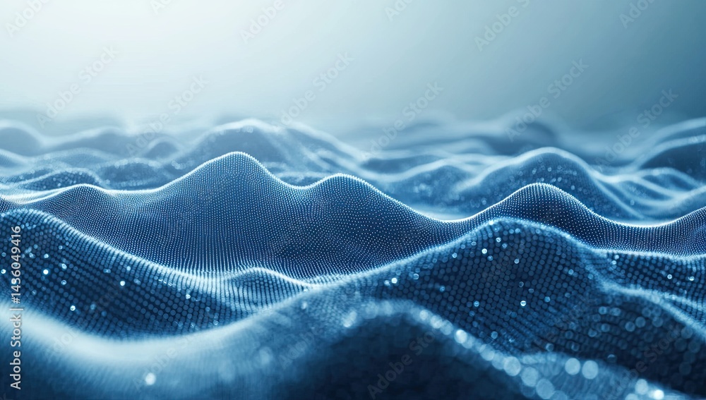 Fototapete Digital representation of ocean waves with shimmering particles under soft light