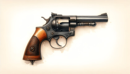 gun and bullets. Ancient weapons. Drawing of different types of pistols and bullets. Firearms