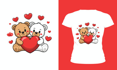 Cute Teddy Bear Love . Adorable Couple Valentine’s T-Shirt for Kids and Adults