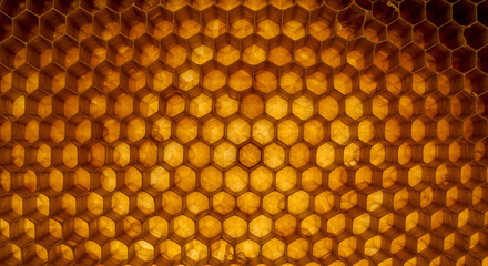 Golden Abstract Honeycomb Background With Natural Light And Hexagonal Cells