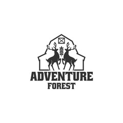 adventure forest logo. kijang logo with plantation and forest. adventure forest emblem. vintage adventure forest logo.