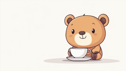 Cute cartoon bear character sitting with a cup and saucer creating a delightful cozy atmosphere for children