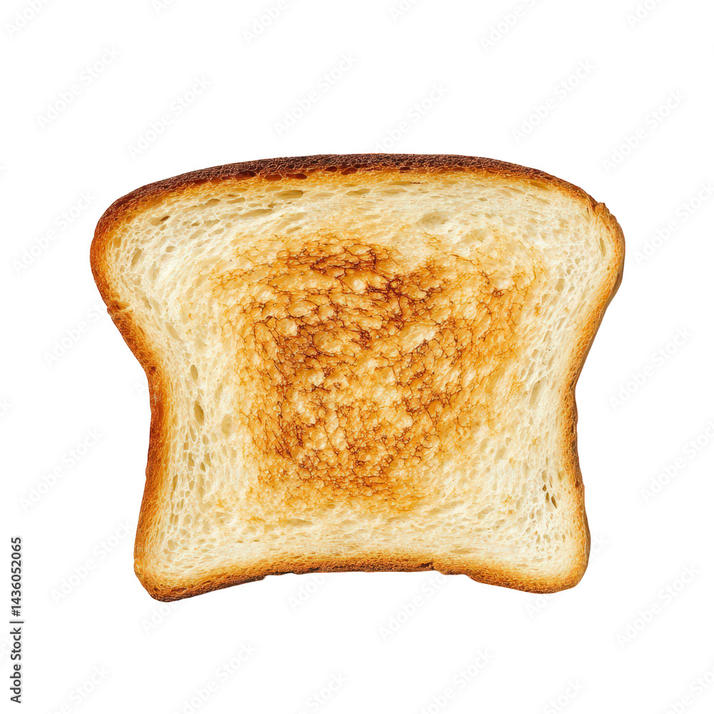 Poster single slice of toasted bread. showcasing a golden-brown surface with a slightly uneven texture this