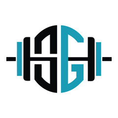 monogram gym logo using initials and barbell symbol