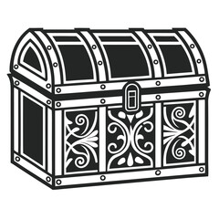 Vintage Treasure Chest Black Silhouette with Decorative Details
