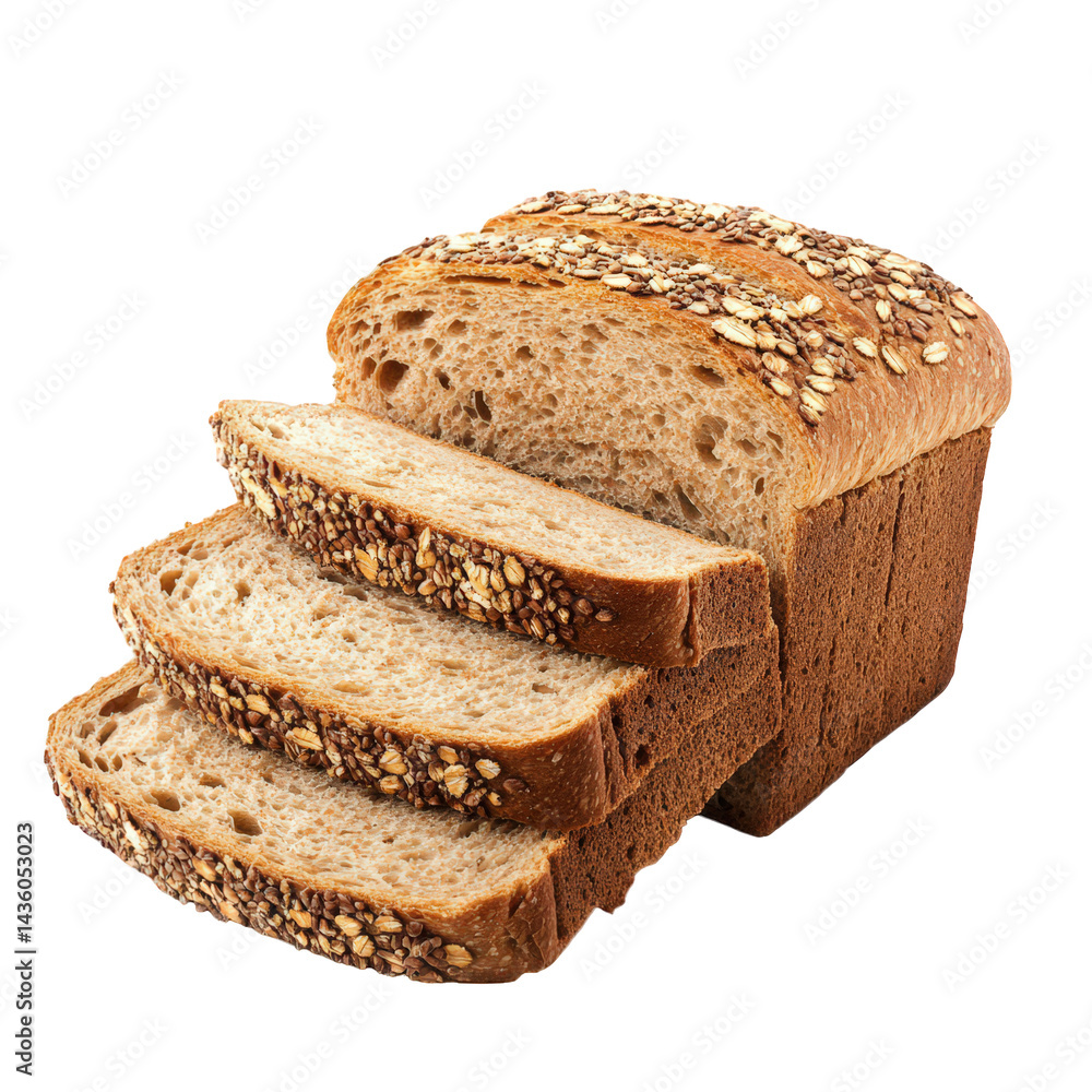 Aufkleber a loaf of whole grain bread with a textured crust and visible oats on top. accompanied by several sl