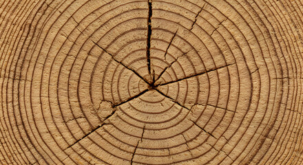Naklejka premium Revealing The Textured Beauty: Concentric Rings And Radial Cracks In Wood