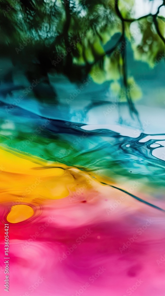 Poster vibrant colors swirl together in an abstract display of creativity and fluidity in a serene natural 