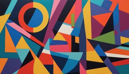 Obraz premium Vibrant Abstract Geometric Art Colorful Triangles, Circles, and Shapes Composition