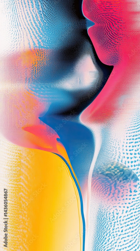 Poster colorful abstract representation of two silhouettes blending in a vibrant composition showcasing lig
