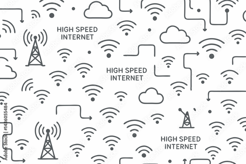 Aufkleber vector seamless background pattern depicting high speed internet connectivity. features wi-fi symbol