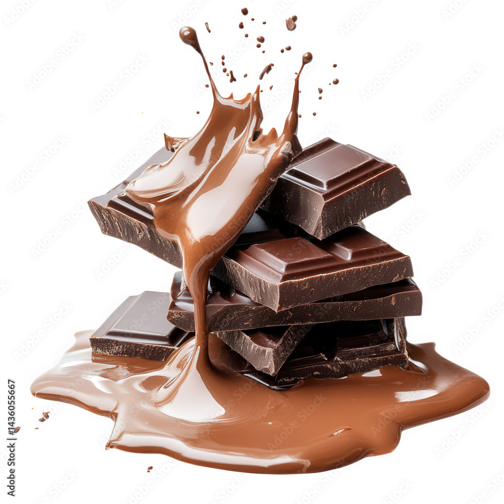 Poster a delicious arrangement of chocolate bars with melted chocolate splashing around them. creating an e
