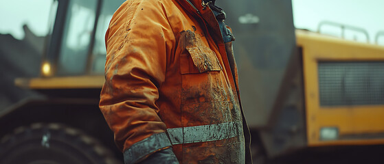 Construction Worker in Dirty Orange Jacket