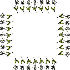 Square frame with pleasant vertical chamomile on white background.eps
