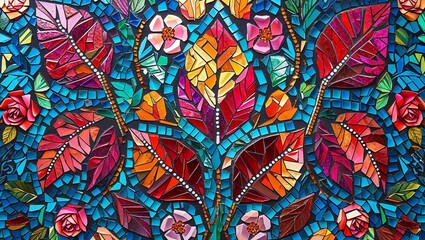 Fototapeta premium Rose leaf smalt mosaic abstract design pattern artwork
