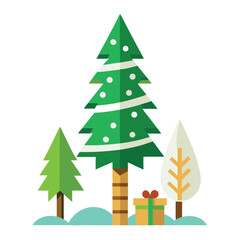 Christmas birch trees set icon on white background