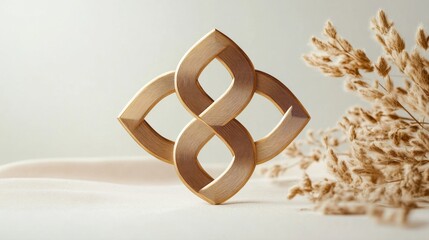 Elegant Wooden Decorative Sculpture with Soft Background and Natural Dried Flowers for Minimalist Aesthetic