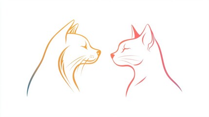 Graceful Silhouettes of Two Cats Gently Facing Each Other in Elegant Line Art Design on White Background