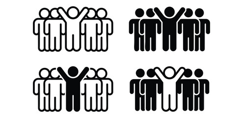 Leading a Group Icon Black and White Minimalist Vector Illustration 