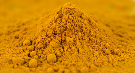 Bright Yellow Turmeric Spice Powder Pile Close Up Food Photography