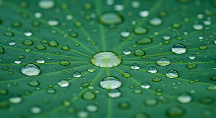 Water Droplets Glistening On Vibrant Green Leaf Surface