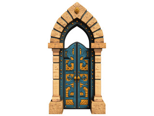 Fototapeta premium Ornate Blue and Gold Castle Door with Gothic Arch