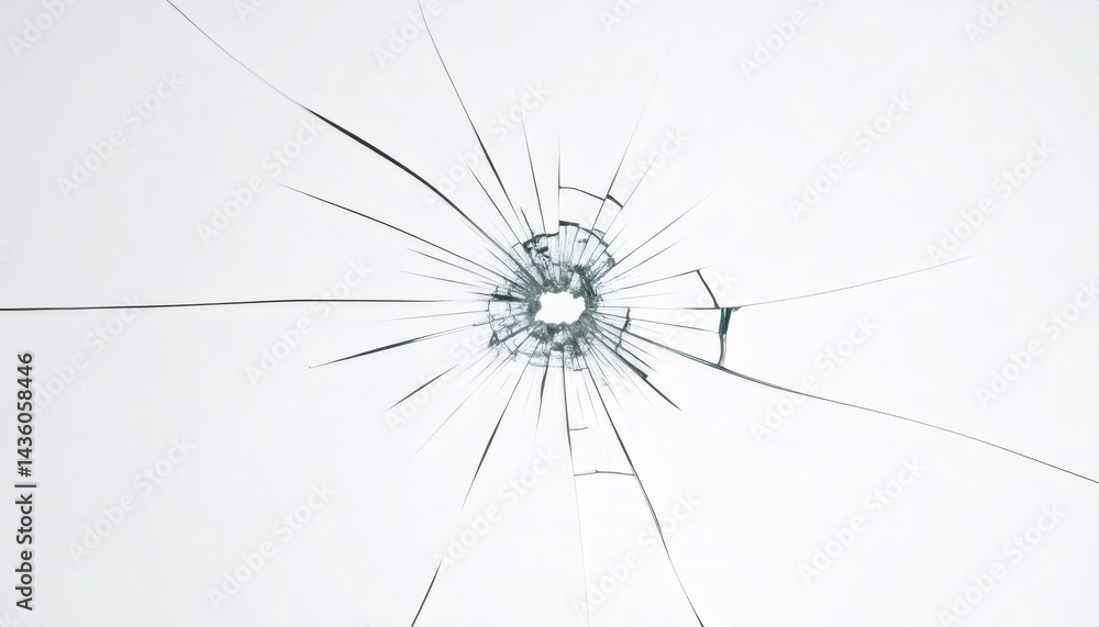Aufkleber impact point of broken transparent glass with precise asymmetric fractures and fine sharp lines