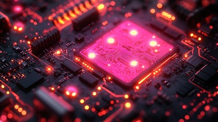 Obraz premium Close-up glowing computer circuit board