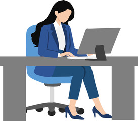 オフィス勤務をしている女性のイラスト