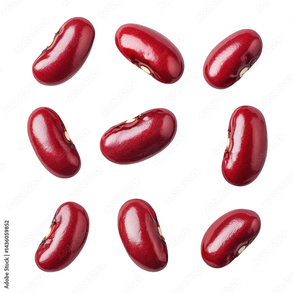 Poster flat lay arrangement of red kidney beans. showcasing their glossy texture and distinct shape against